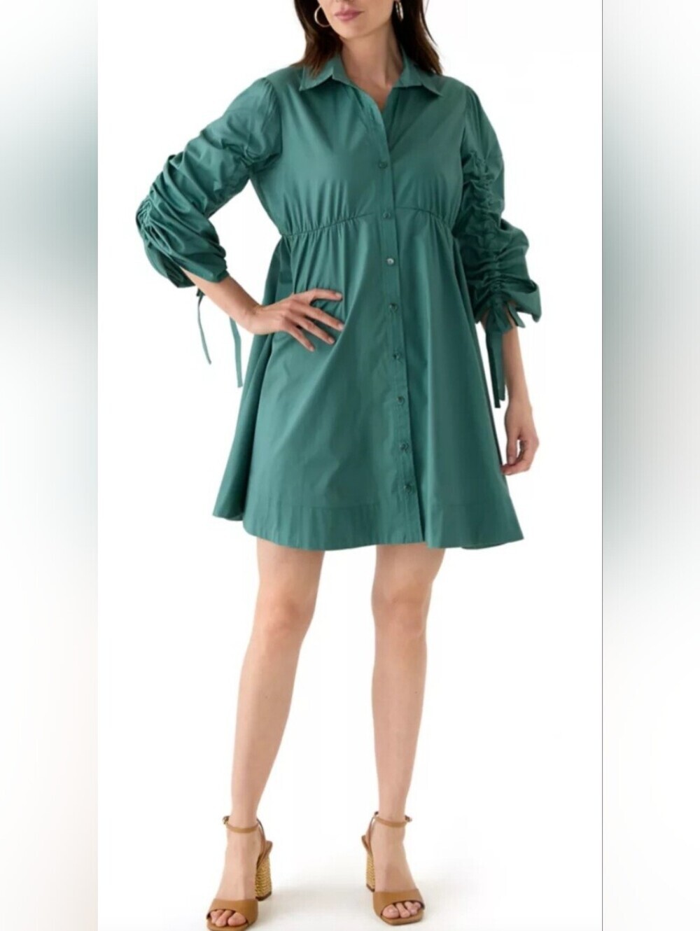 NWT - Maison Tara Deep Green Collared Button-Front A-Line Mini Dress - Size 12